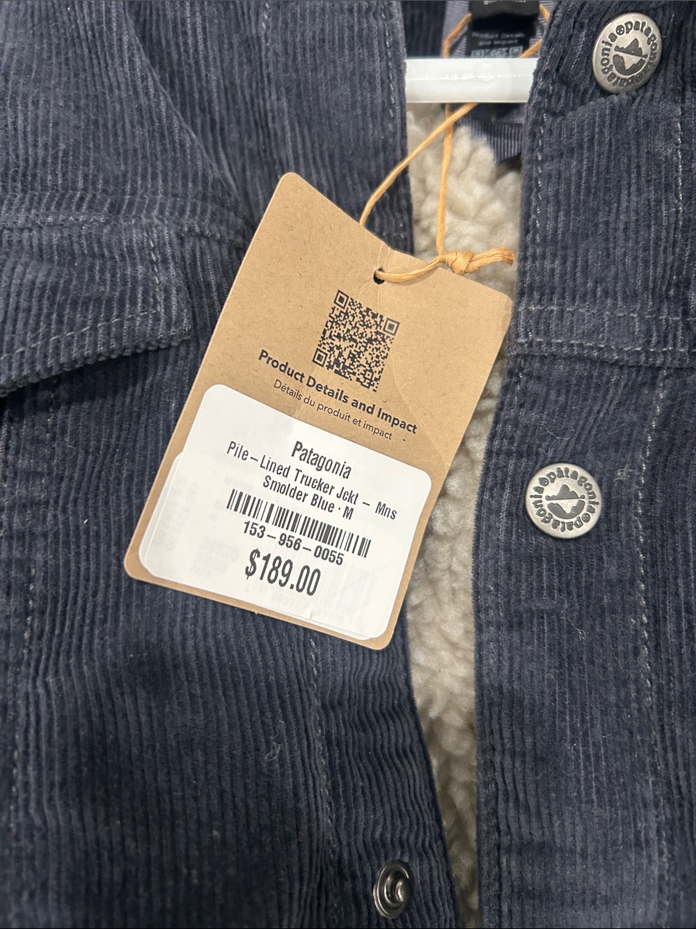 Patagonia Dark Blue Corduroy Sherpa-Lined Jacket - Picture 2 of 3
